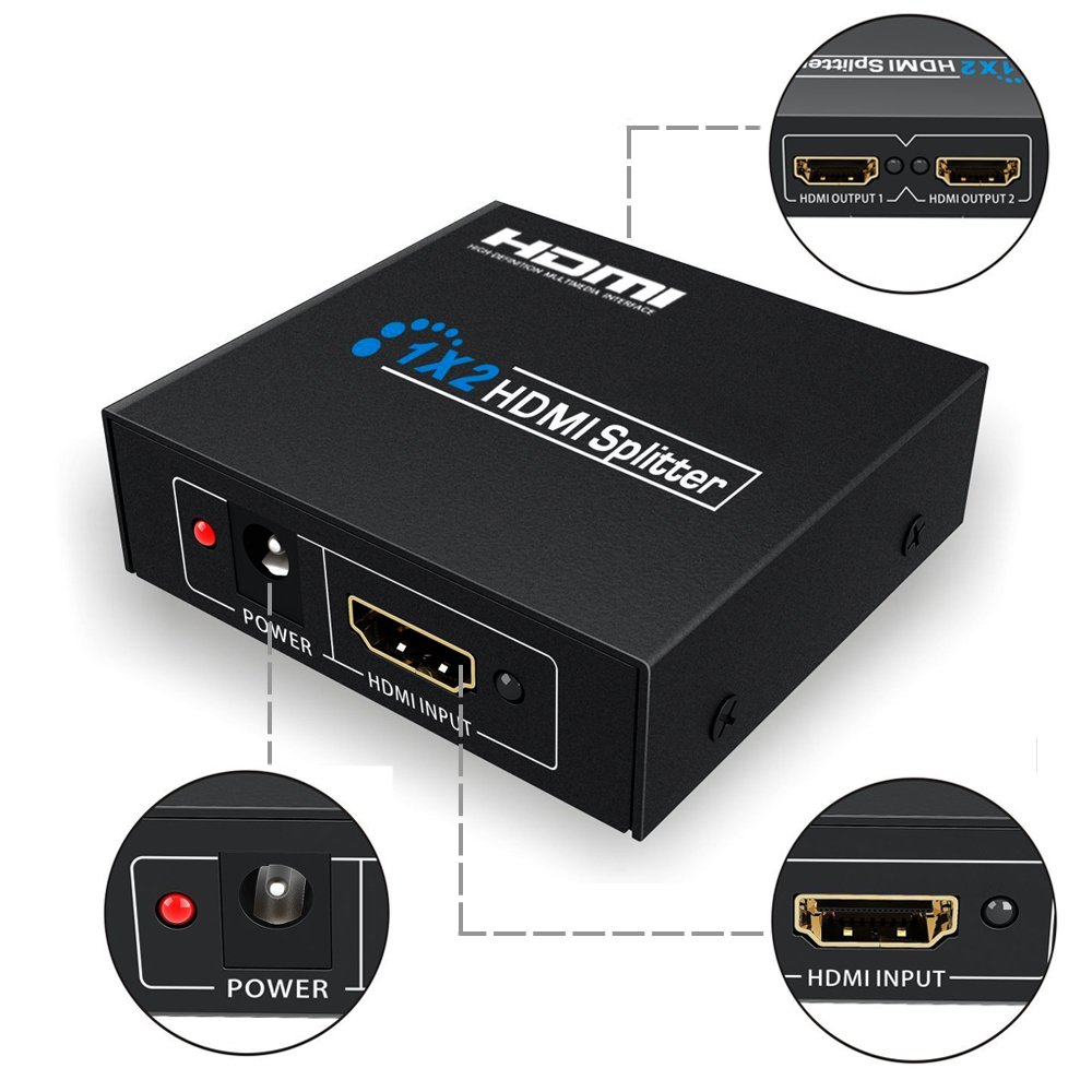 Hdmi Splitter,Keliiyo 1x2 Powered 4K hdmi splitter Dual Monitor for Full HD 615116719724 eBay