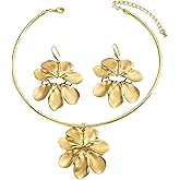KASTANNY Gold Flower Earrings Necklace Set, necklace and earring sets for women, flower jewelry set, Summer Charm Necklace Beach Vacation Essentials, gold flower necklace