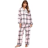 Casual Nights Women's Flannel Long Sleeve PJ's Button Down Sleepwear Pajama Set
