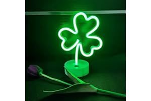 ENUOLI Shamrock Shape LED Neon Signs Green Decorative Lights USB/Battery Powered Led Neon Light Decoration Lights with Base Shamrock Lucky Grass Neon Sign Neon Night Light for Room Party Wedding