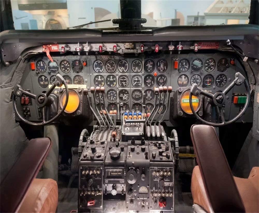 OFILA Aircraft Cockpit Backdrop 10x8ft Control Panel Photos Background Navigation Plane Vehicle Aeroplane Dashboard Deck Equipment Piloting System Photos Boeing Airplane Photo Props