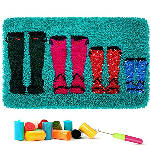 ROCKY&CHAO Myriad Choices Latch Hook Rug Kit Boots 60x40 cm, DIY Latch Hook Rug Making Kit for Adults Kids Embroidery Kits Cross Stitch Kit Carpet Making Kit Needlework DIY Craft Kits for Home Decor — image 1