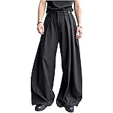 GORGLITTER Men's Pleated Wide Leg Pants Baggy High Waisted Work Dress Pants Trousers with Pocket