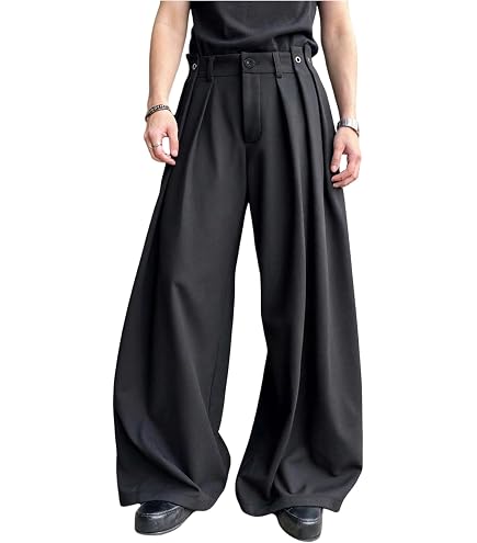 SHENHE Men's Wide Leg Pleated Zipper Fly Baggy Casual Business