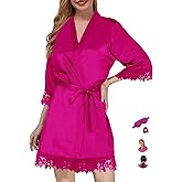 3Pcs Womens Satin Robes for Bride Bridesmaid Silk Bathrobes Silky Kimono Robe for Wedding Party Loungewear Lace Sleepwear