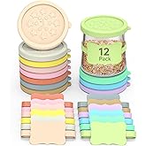 Sophico Oui Yogurt Jar Lids Silicone, 12 Pack Leak Proof Covers Fit For 5oz Oui Glass Jar with Silicone Reusable Bottle Labels, Airtight, Dishwasher Safe & BPA Free (Container Not Included)