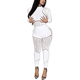 Ophestin Sexy 2 Piece Club Outfits for Women Hollow Out Bodycon Bodysuit with Leggings Sexy Jumpsuits for Going Out