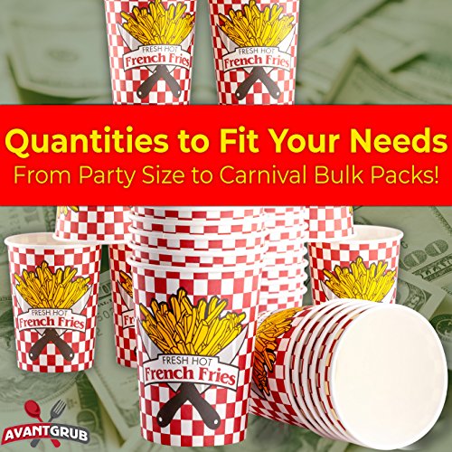 Grease-Proof Paper French Fries Cups 50 Pack. Each Sturdy Fry Container Holds 12 oz and is Sized for Handheld Snacking! Great for Concession Stands, Fundraiser Carnivals and Food Trucks!