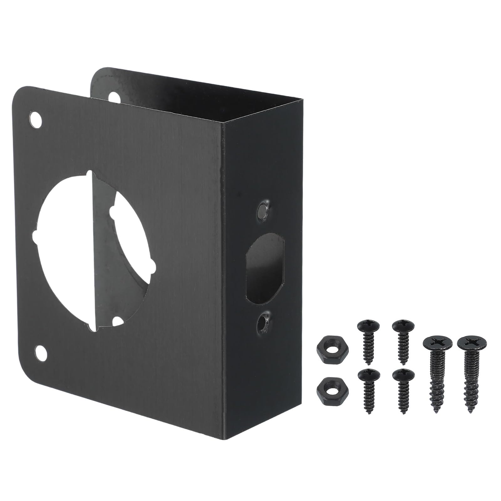 Photo 1 of PATIKIL Door Reinforcement Plate, 1 Set Doors Reinforce Repair for 1-3/4" Thick Door 4-1/2" Size Door Knob Lock Latch Deadbolt Cover Plate Home Security, Black