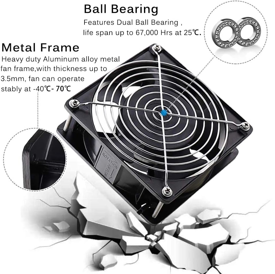 GDSTIME 220V 240V AC Computer Fan 120mm x 38mm 2600RPM 104CFM High Airflow Axial Cooling Fan with Dual Ball Bearings for PC Case Ventilation DIY Projects - Image 3
