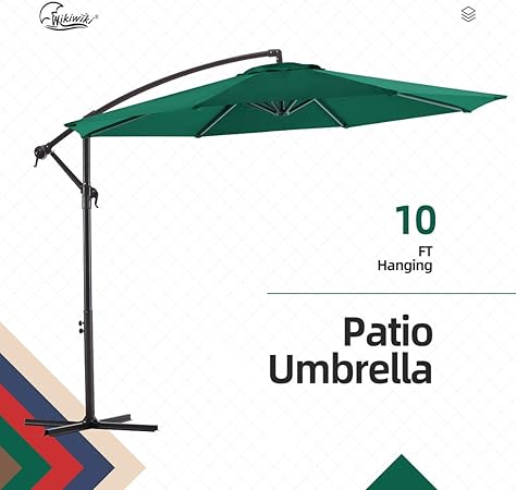 Pine Green Wikiwiki Offset Umbrella 10ft Cantilever Patio Umbrella Hanging Market Umbrella Outdoor Umbrellas With Crank Cross Base Umbrellas Patio Lawn Garden