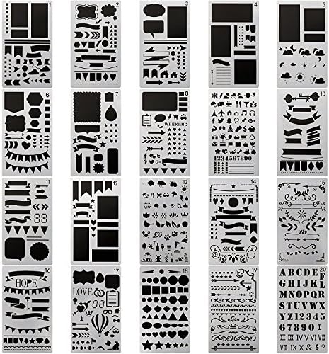 Journal Planner Drawing Templates Stencils Ruler Set 20 Pieces for Bullet Journal, Scrapbook, Crafts Projects, Making Card, Leuchtturm A5 Notebooks, Calendar, Painting, 4x7 Inch