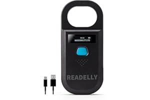 READELLY Pet Microchip Scanner, RFID Reader EMID Micro Chip Scanner Rechargeable Data Storage Pet Dog Chip ID Reader for Animal/Pigs/Dogs/Cats (Black)