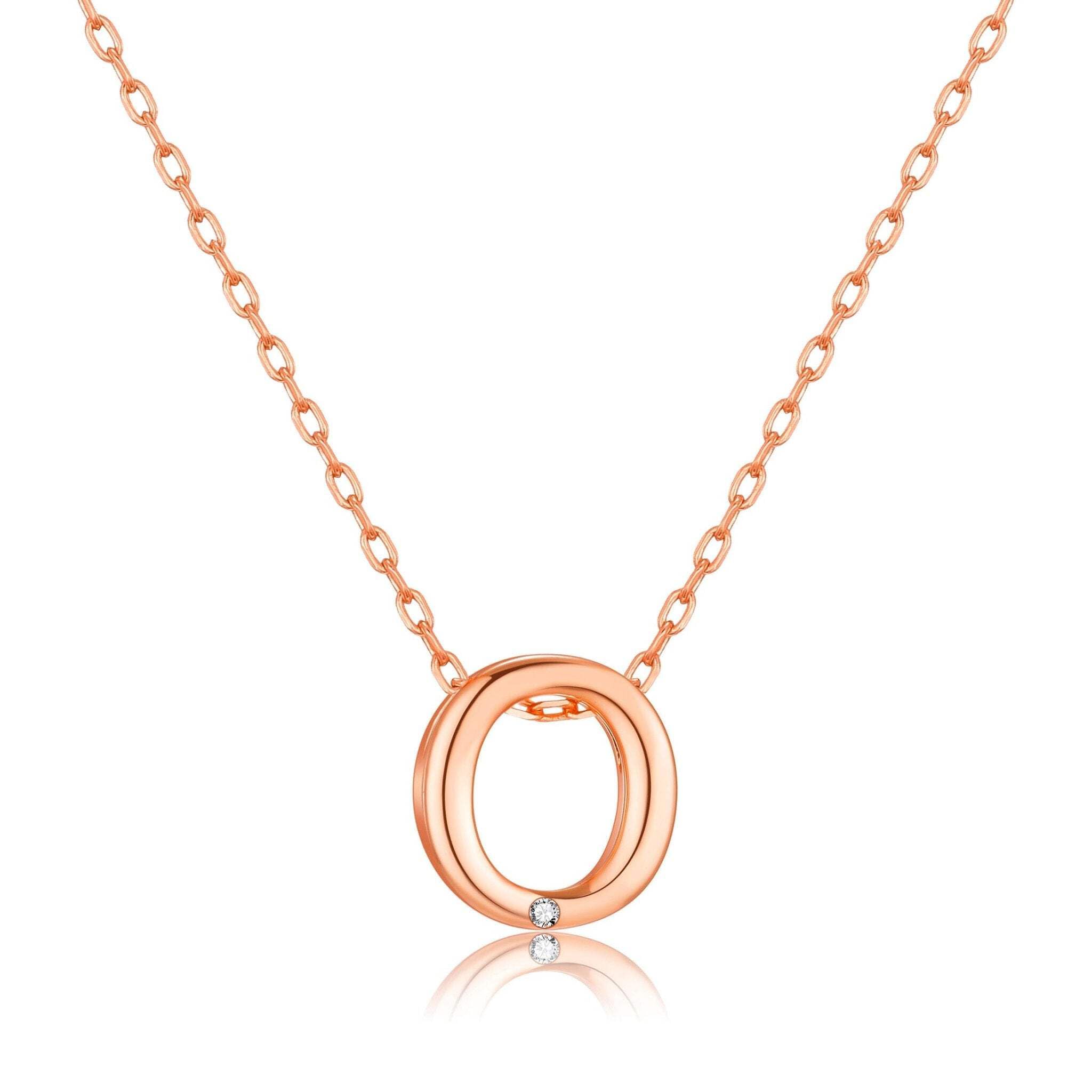 Philip Jones Rose Gold Plated Initial Necklace Letter O Created with Zircondia® Crystals