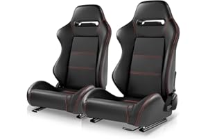 Auto Dynasty Pair of Racing Seats Universal Reclinable Bucket Seats with Side Mount Sliders and Bracket, 36 (H) x 21.5 (W) x 22 (D) Inches, Driver and Passenger Side, Black/Red