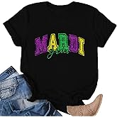 Mardi Gras Shirts for Women Carnival Tshirt New Orleans Party Shirt Mardi Gras Short Sleeve Tee Tops
