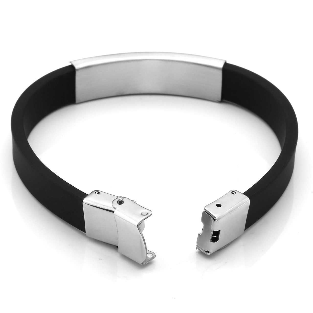 PiercingJ Paare Armband Set 2x Edelstahl Gummi Kautschuk Geometrie Armband Armreifen Manschette für Herren Damen Punk Biker mit 1x Geschenk-box, silber/gold/schwarz