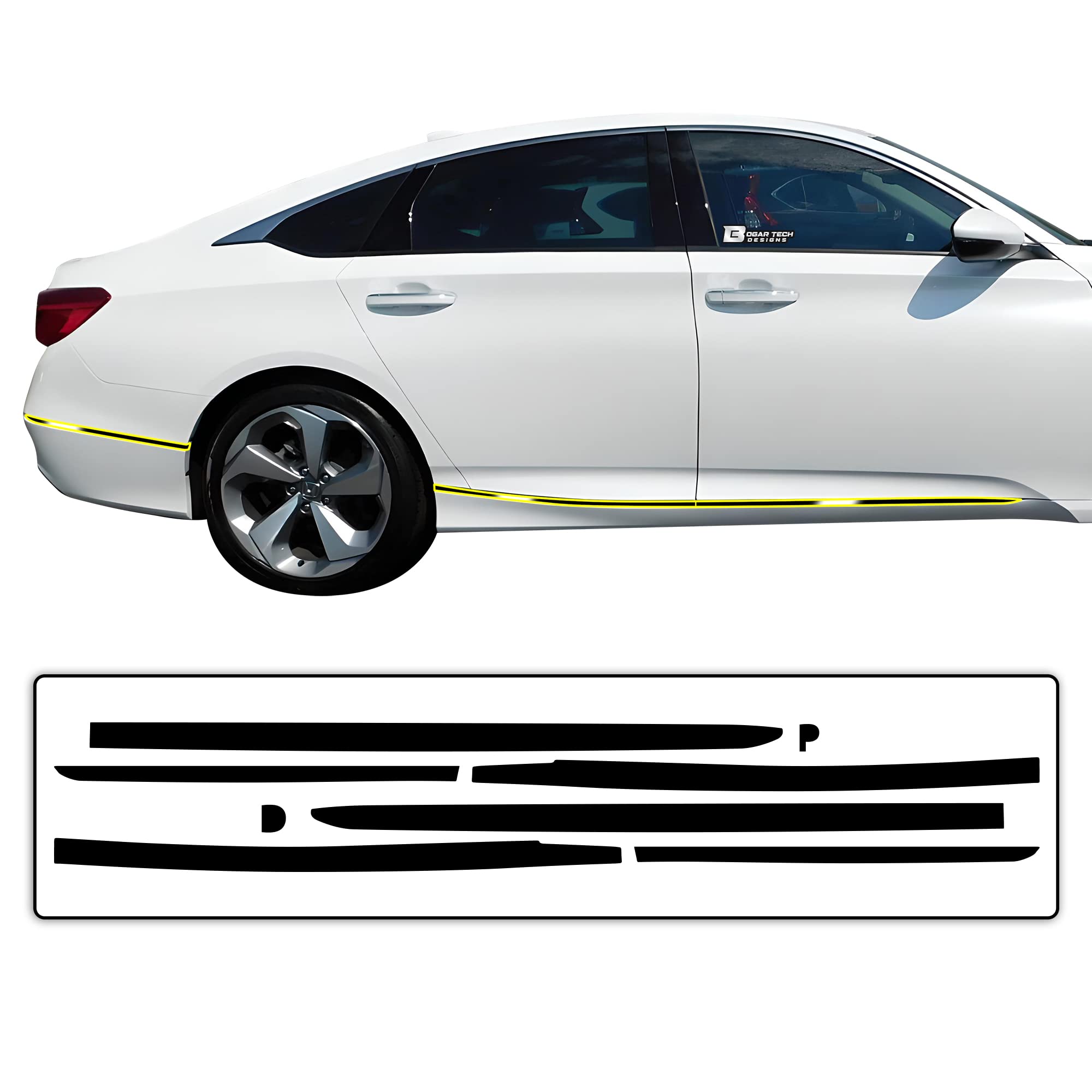 Photo 1 of BOGAR TECH DESIGNS for Honda Accord 2018-2022 Lower Side Chrome Delete – Precut Vinyl Trim Overlay, Gloss Black Blackout Look