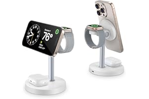 RUI MAI LAI Mag-Safe 3 in 1 Wireless Charging Station for Apple Series, 15W Fast Magnetic Charger Night Stand for Bedrooms, iPhone 12-16 Series, Apple Watch, Airpods, Gifts for Men & Women-White(No AC Adapter)