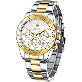 Dentily Men's Quartz Watch Fashion Stainless Steel Chronograph Waterproof Business Watches for Men