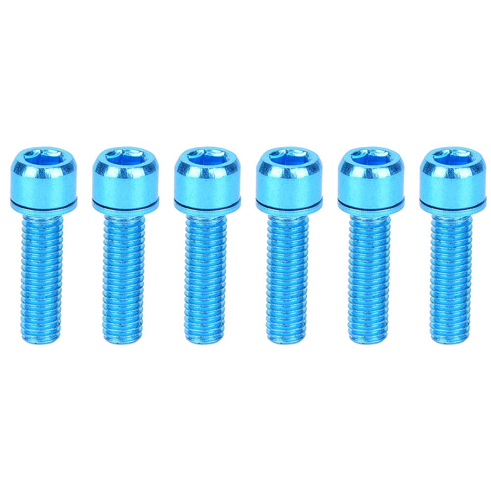 6Pcs Bicycle Stem Bolts, M5/x18 Magnetic Steel Fixing Screws with Washers for Mountain Bike Brake Caliper Bicycles MTB(Blue)