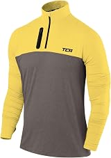 TCA Fusion Long Sleeve Running Top Men 1/4 Zip Castlerock Grey Sonic Yellow M