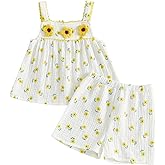 Kavousa Toddler Girl Summer Clothes Baby Girl Smocked Ruffle T Shirt Top Short Set Little Kids Girl Outfit Beach Essential