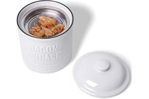 GDCZ Ceramic Bacon Grease Container with Strainer, 35 oz Large Bacon Grease Keeper,Cooking Oil Storage Can Grease Keeper for Kitchen