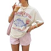 Cute Strawberry Beach Shirts Oversized Graphic Tees Women Short Sleeve Y2k Summer Tops 2000s Aesthetic Preppy Clothes