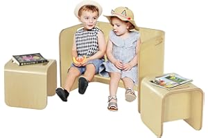 Costzon Kids Table and Chair Set, 4 in 1 Wood Activity Table, Bench, Storage Shelves, Desk for Children Reading, Arts, Crafts, Snack Time, Playroom, Fully Assembled, Toddler Table & Chair Set, Natural