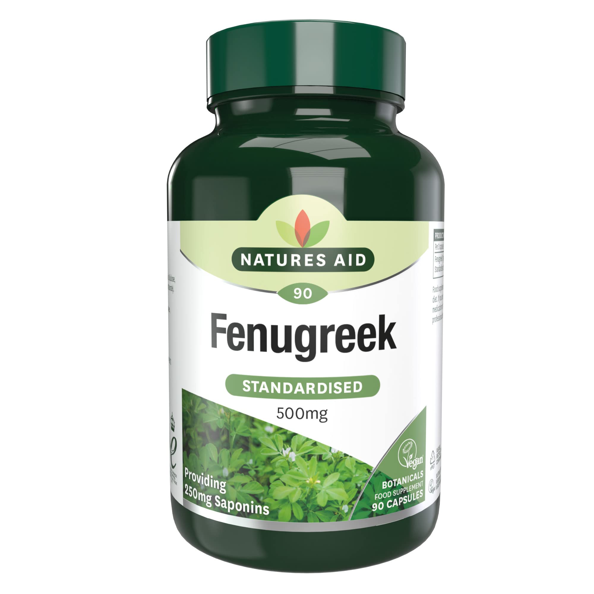 Natures Aid Fenugreek 500mg – High Strength Vegan Supplement for Daily Wellness – Supports Digestion, Metabolism & Energy – Gluten-Free, Non-GMO, Natural Extract – 90 Capsules