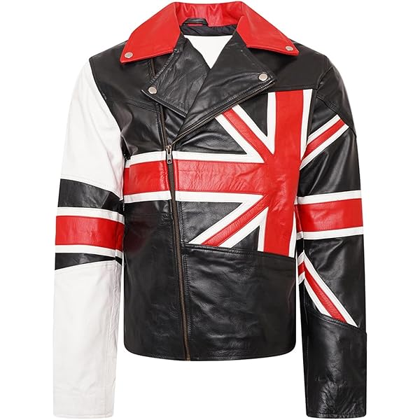 Men's AMERICAN FLAG Motorcycle Real Leather Jacket Cross Zip