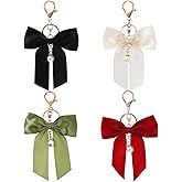 Falzqq 4 Pcs Bag Charms Purse Charms Bow Bag Charm Cute Bow Keychain for Handbag Black White Red Green Bowknot Key Ring Key Chain Pendant