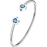 PROSTEEL Birthstone Bracelets for Women, Jan-Dec, Gold Plated Stainless Steel Heart Bangle Cuff, Fit Wrist from 5.5''-7'' in Circumference, Come with Box