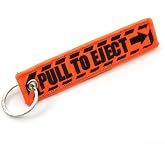 PULL TO EJECT - Jet Tag Key Chain NEON ORANGE/black Letters 1 inch x 5 inches 100% Embroidered
