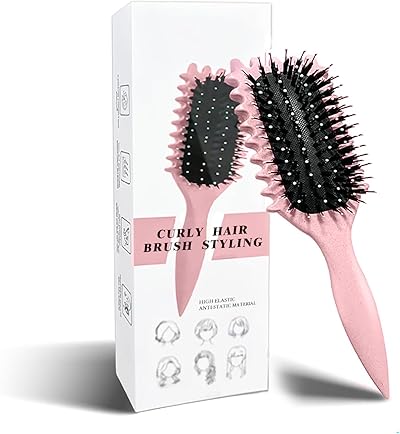 Longyier Lockenbürste, Locken mit Zinken definieren Stylingbürste, zum Kämmen und Formen von Männer- und Frauenlocken, um Ziehen und Lockenablösung zu reduzieren (Rosa)
