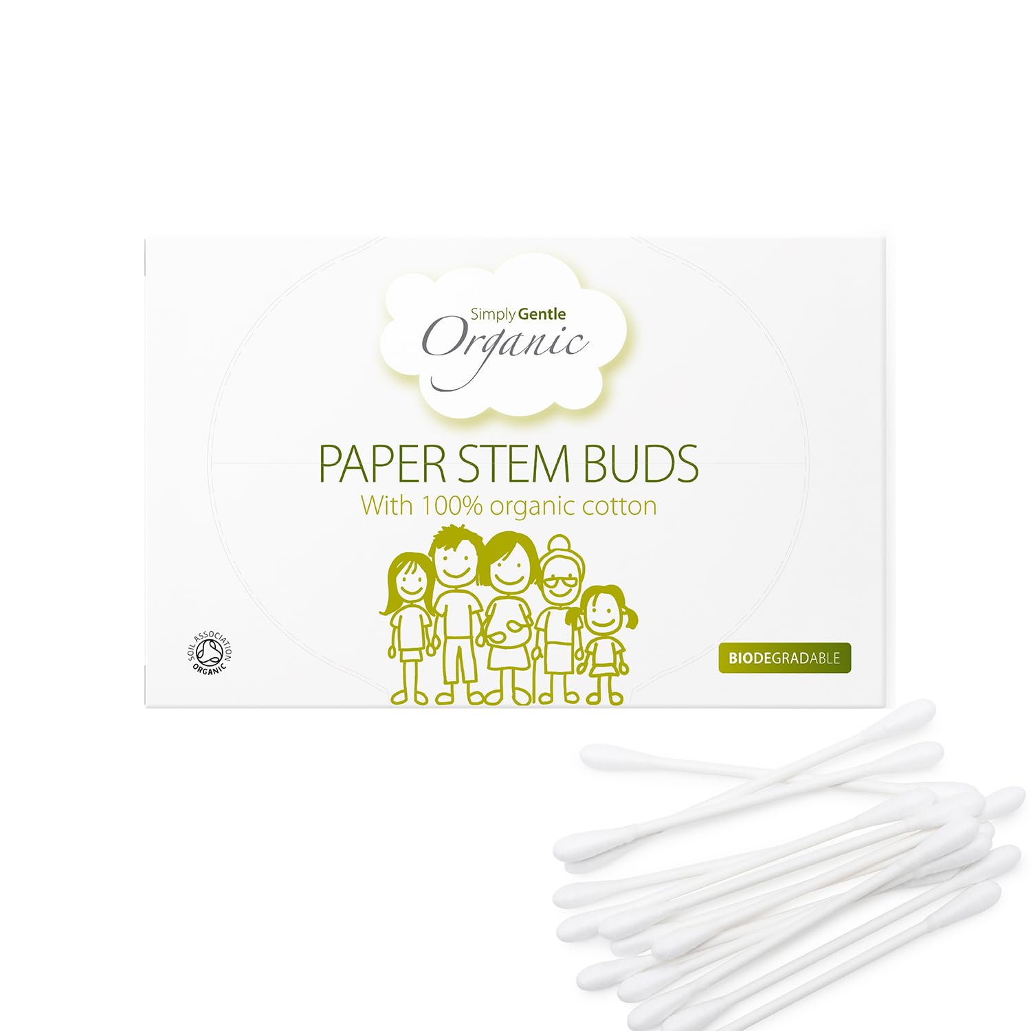 Simply Gentle Organic, Cotton Buds - 100% Organic Cotton & FSC Paper Stems - for Cleaning Delicate Areas Around Eyes and Outer Ears - Eco Friendly & Biodegradable - 200 Buds