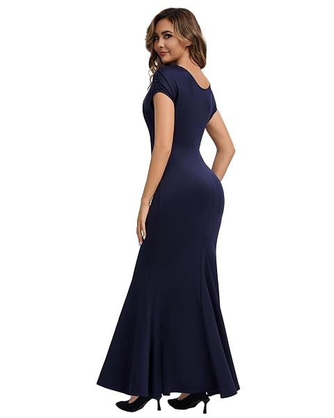 EDINSY WOMEN’S LONG FORMAL MERMAID DRESS – OFF SHOULDER BODYCON GOWN FOR PROM, WEDDING GUEST & COCKTAIL(1007T-NAVY-XXL)