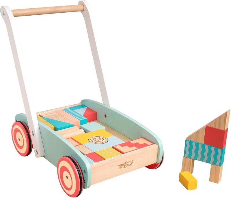 Owl & Fox Wooden Baby Walker with 29 Colour Blocks 12m+