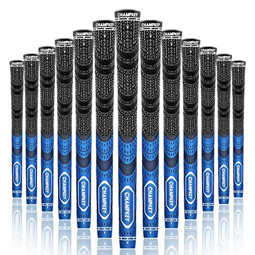 Champkey MCS Golf Grips Set of 13 (5 Oz Solvent,Blade,15 Tapes & Vise Clamp Available)-Choose Between 13 Grips & All Repair Kits and 13 Grips & 15 Tapes(Blue/Black,M)