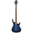 Leo Jaymz CB-400 4 String 34" Electric Bass Guitar, 24 Frets, Mahogany Body and Ash Veener, Rosewood Fingerboard with Abalone Inlays, Roasted Maple Neck, H-H Pickups, Glossy Body Finish (CB ASH Blue)