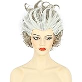 karlery Women Adult Short Curly White and Grey Wig Witch Enchanted Anime Wig for Halloween Cosplay Costume Party