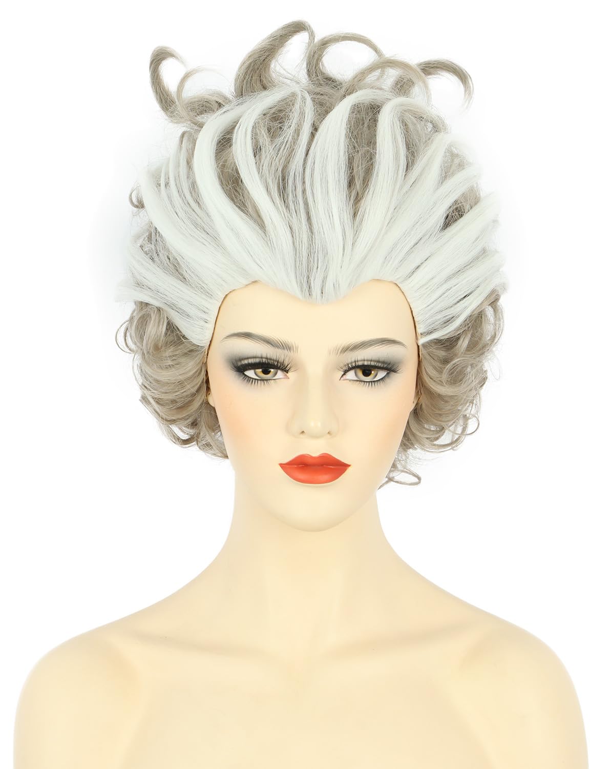Photo 1 of karlery Women Adult Short Curly White and Grey Wig Undersea Witch Wig Enchanted Anime Wig Halloween Cosplay Costume Wig