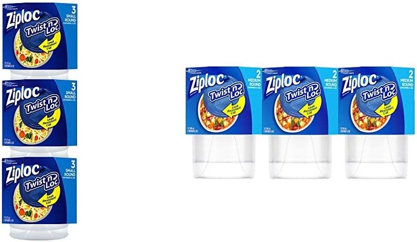 Ziploc Twist ‘n Loc Variety Pack, 9 small containers & 6 medium containers