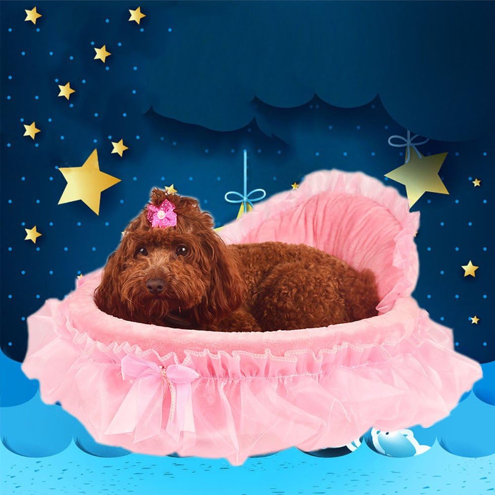 Auwer Luxurious Pet Dog Bed Lace Heart Elegant Teddy Puppy