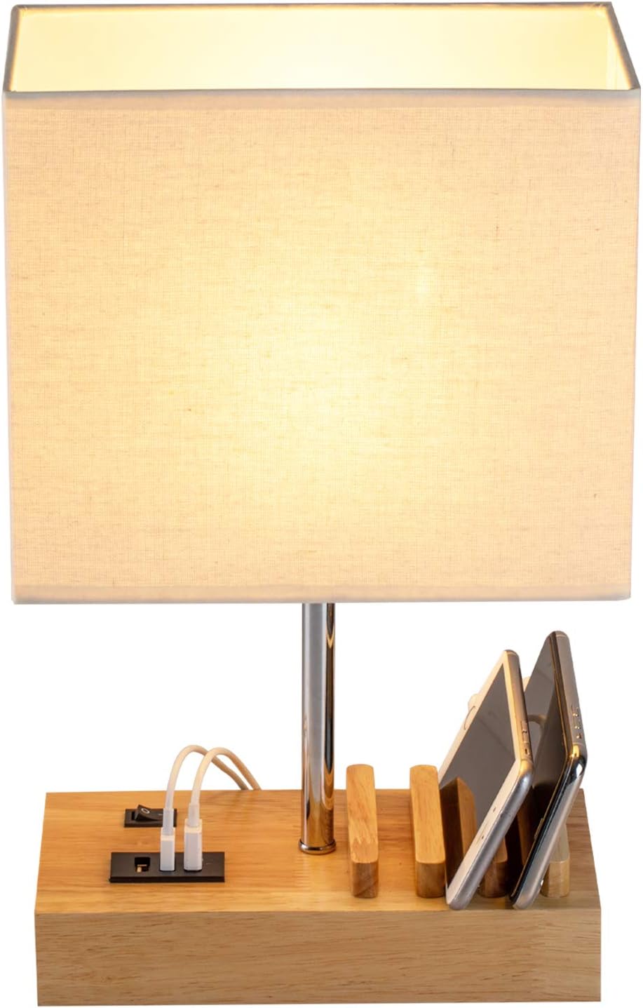 USB Bedside Table Lamp, HHome Plus Desk Lamp with 3 USB Charging Ports and Phone Charge Dock