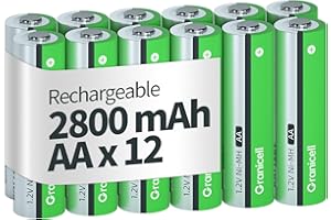 Granicell AA Rechargeable Batteries 2800 mAh High Capacity 1300 Cycle,1.2V NiMH Low Self Discharge AA Battery,12 Pack