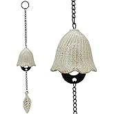 MrMrKura Japanese Leaf Wind Chimes, Small Wind Bell Pendent for Outside Hanging Cast Iron Wind Chime Ornament for Bless Garden Backyard Home Decor (White)