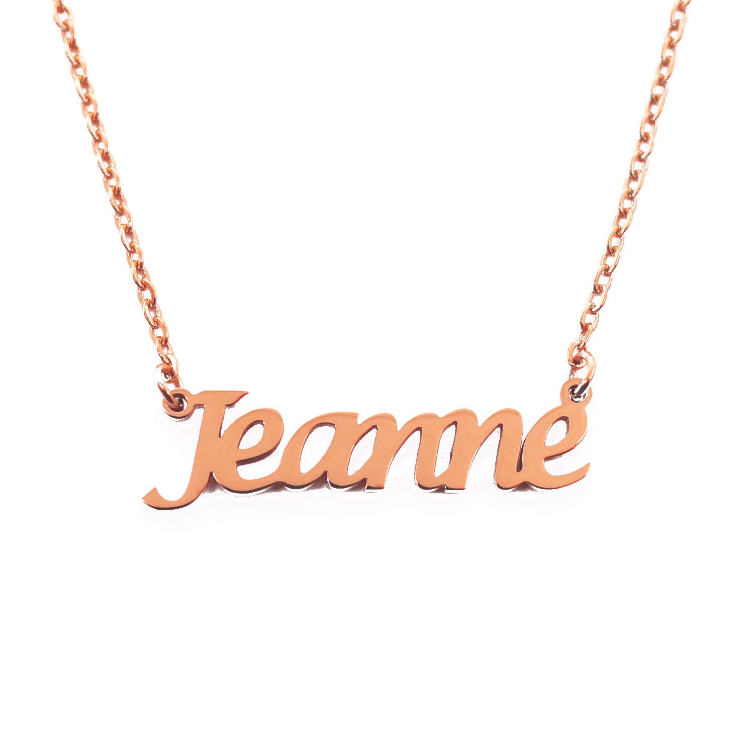 Kigu Jeanne Personalised Name Necklace 18ct Rose Gold Plated, Custom Dainty Name Pendants, Jewellery for Ladies, Girlfriend, Mother, Sister, Friends