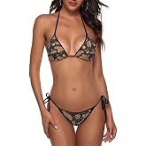 JINJINKIANG Women's Bikini Set Two Piece Halter Triangle Tie Side Swimsuit | Sexy Quick Drying Bikini Features Adjustable Ties And Soft Padding For A Custom Fit